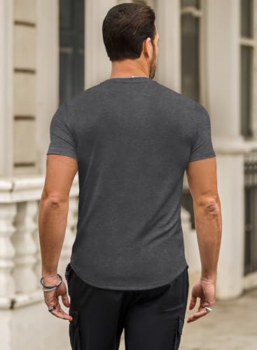 Image of JMIERR Mens Short Sleeve T Shirt Summer Muscle Slim Fitted Crewneck Longline Tees Shirts for Gym Workout