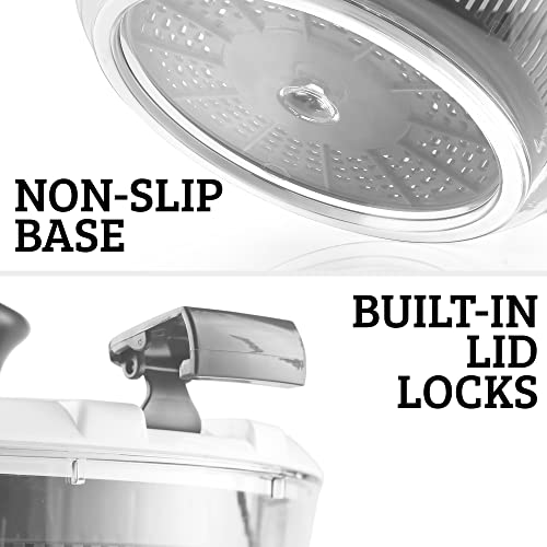 Zulay Kitchen Salad Spinner Large 5L Capacity - Manual Lettuce Spinner With Secure Lid Lock & Rotary Handle - Easy To Use Salad Spinners With Bowl, Colander & Built-In Draining System (Gray) #TOP7