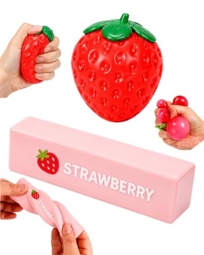 2PCS Strawberry Butter Squishy for Adults Strawberry Shape and Pink Block