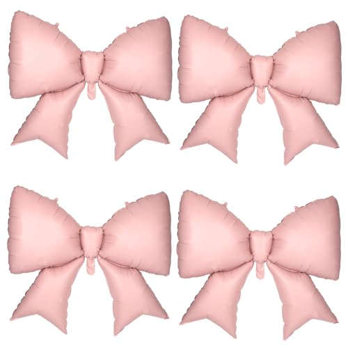 4Pcs Giant Bow Balloons, 97.5cm/38in Big Elegant Coquette Theme Balloons for Birthday Wedding Engagement & Party Large Decorations Bridal & Bachelorette Supplies (Pink)