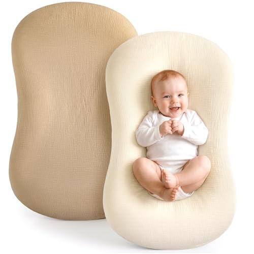 Image of Termichy Baby Lounger Cover Muslin: Soft Cotton Slipcover for Snuggle Me Lounger - Removable & Machine Washable for Daily Use - Zipper-Free & Skin-Friendly for Newborn Girls and Boys