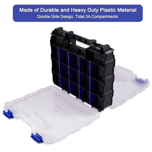 Image of AIDY-PRO Small Parts Organizer Box Storage Case Tools Box Organizer Double Side 34 Compartments Hardware Organizers with Removable Plastic Dividers for Screws Nuts Nails Bolts, 2 Pack