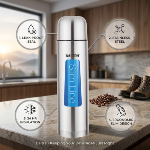Image of BALTRA Bullet Double Wall Thermosteel Hot and Cold Water Bottle with Bag350ml Silver