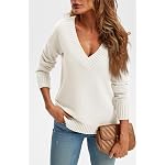 Wenrine Damen Pullover Winter Langarm V-Ausschnitt Strickpullover Sexy Lose Einfarbig – Bild 4