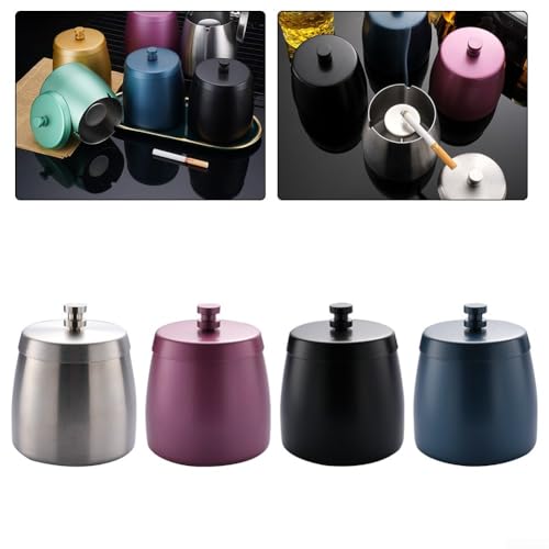 Filteilect Cendrier coupe-vent avec couvercle en acier inoxydable - Collecteur de suie avec design anti-odeur pour intérieur/extérieur, jardin, patio - Argent/Noir/Violet - 9x8cm (Noir) – vue 5