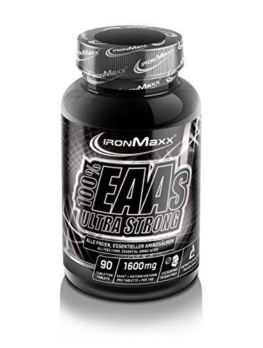 100% EAAs Ultra Strong 90 Stk. vegan - EAA Tabletten hochdosiert mit 1600mg, Mit allen 8 essentiellen Aminosäuren + Histidin, Enthält BCAAs Leucin, Isoleucin & Valin