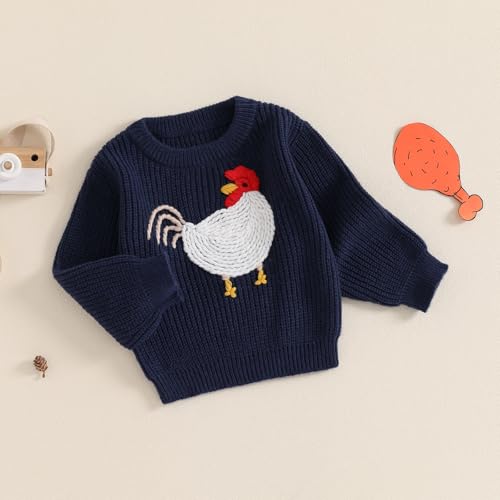Toddler Baby Girl Boy Knit Sweater Rooster Embroidery Western Country Sweatshirt Oversized Tops Fall Winter Clothes4
