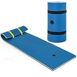 COSTWAY Tapis Flottant en Mousse XPE 210 x 66CM Résistant à la Déchirure 3 Couches avec Attache Elastique de 1,5M Capacité Portante 60KG pour Piscine/Plage/Océan (Bleu)