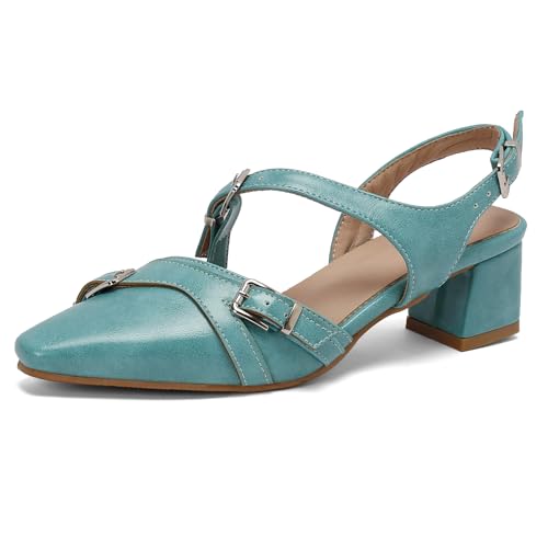 Women Fashion Chunky Closed Toe Sandals Elegant Pumps Low Heel Square Toe Work Office Dress Shoes