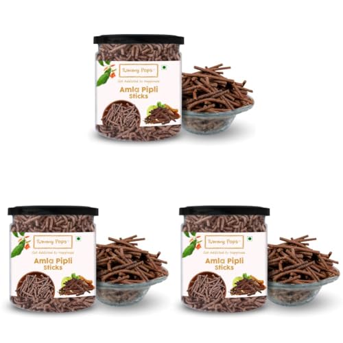 Image of Tummy Pops Pipli Long Pepper Churan Sticks - 250Gm Jar Handmade & Sun-Dried Chatpata Churan For Digestion Mouth Fresheners [Hygienically Prepared & Packed],Amla (Pack of 3)