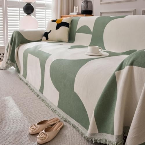 Extra Large Chenille Sofa Throw Blanket - King Size 180x230 cm, Non-Slip Cover for 1/2/3/4 Seater Sofas & Beds, Cozy Green Throw for Living Room & Bedroom Décor.