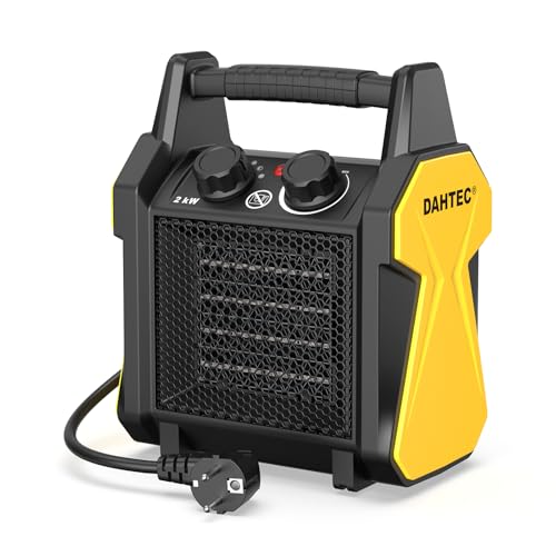 DAHTEC Calefactor Bajo Consumo 2000W - Ceramico Aire Caliente - Protección Antivuelco & Termostato - Apto para Hogares, Baños