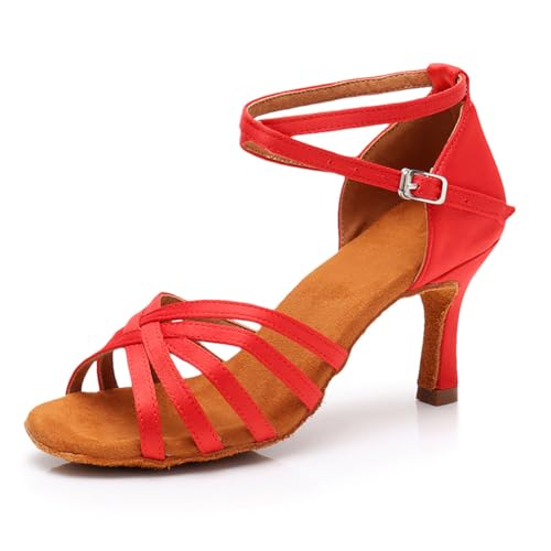 MSMAX Women Latin Dancing Shoes Red High Heels Character Ballroom Dance Shoe for Women 9 M US Women