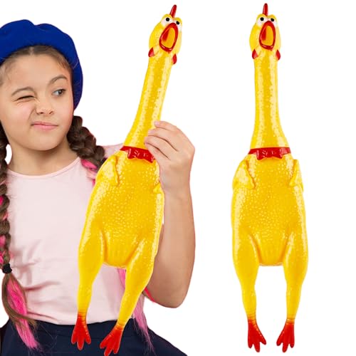 Plukeen 2 Pack 22 Inch Crazy Huge Squeeze Screaming Rubber Chicken Yellow Squawking Chicken Rubber Squeaky Chick Toy for Kids Adults Dogs Pets Prank Novelty Toy (Color Set 3)