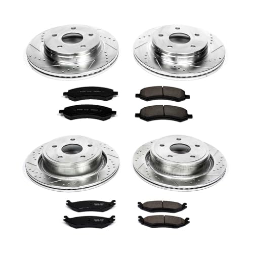 PowerStop Front and Rear Brake Kit For 2007-2009 Dodge Durango, 2006-2018 Ram 1500, 2019-2024 Ram 1500 Classic - Drilled and Slotted Disc Rotors with Ceramic Brake Pads Replacement, K2164