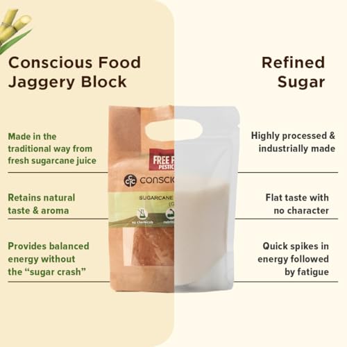 Image of Conscious Food Sugarcane Jaggery | 925g | Preservative Free & Traditionally made | Sharkara Bellam, Nattu Sakkarai Granules Jaggery, Vellam, Gud