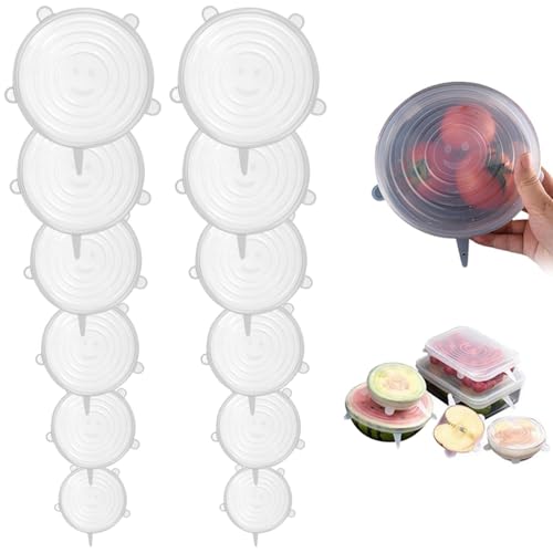 MOLIMOLI 12 Piezas Couvercle Silicone Alimentaire Extensible, 6 Tamaños Tapas de Silicona Reutilizables para Cuencos, Tazas, latas (-40°C a 232°C)
