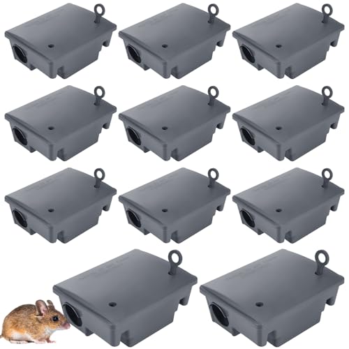 Image of Qualirey 12 Packs Rat Bait Stations Rodent Traps Outdoor Indoor, Grey
