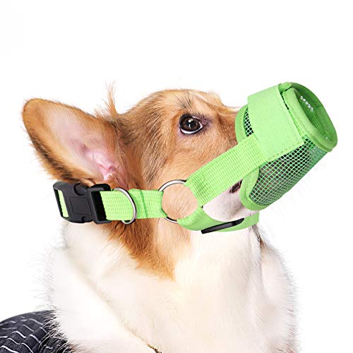 QiCheng&LYS Muselière Confortable en Maille de Nylon Respirante Anti-Morsure et Anti-aboiement pour Chien avec 5 Couleurs réglables (XXL, Vert) Cover