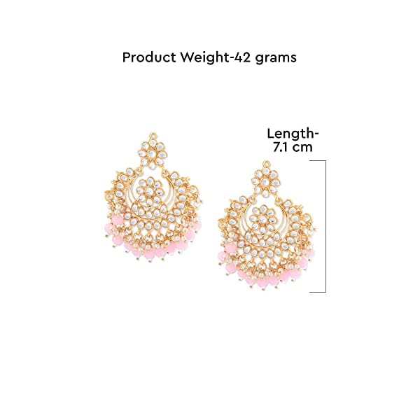 Zaveri Pearls Gold Tone Traditional Kundan & Pink Beads Chandbali Earring For Women-ZPFK8663 - Image 7