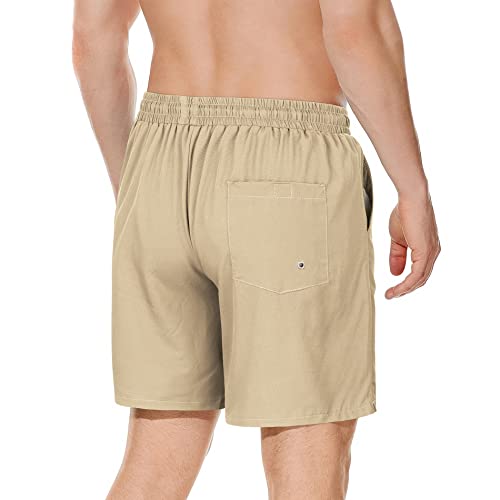 Men's Swimsuit Trunks 7 Inch Inseam Beach Shorts with Pockets Mens Swimming Trunks Deep Khaki XL2