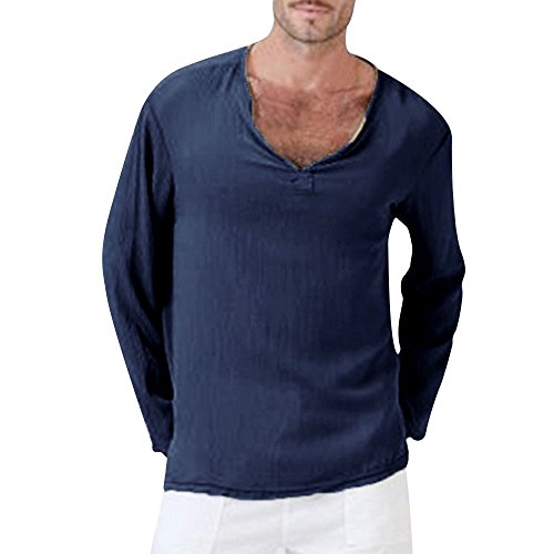 ღMeilleure Vente LuckyGirls Hommes d'été T-Shirt Solide Thai Hippie Shirt V-Neck Beach Yoga Top Chemisier(Marine,XXX-Large) Cover