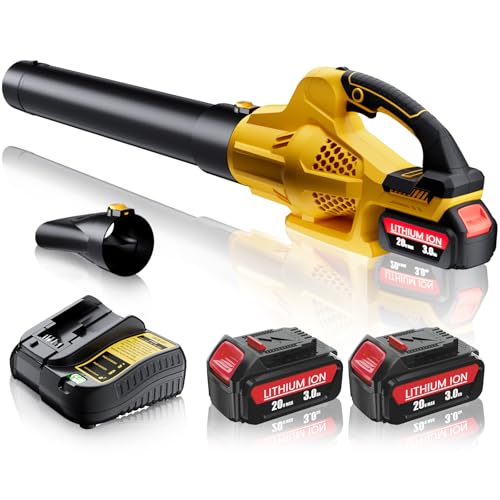 Leaf Blower Cordless Compatible with Dewalt 20V Max Battery, 500CFM & 6 Speed Modes, Electric Cordless Leaf Blower with 2 x 3.0Ah Battery and Charger, Blowers for Lawn Care, Blowing Leaves, Dust, Snow