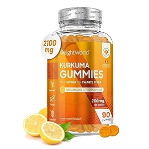 Kurkuma Gummies – Met Gember en Zwarte Peper – 2000 mg – Hoog gedoseerd Kurkuma Extract (20:1) – 90 gummies voor 3 maanden Voorraad – met Natuurlijke Citroensmaak – Vegan – van WeightWorld
