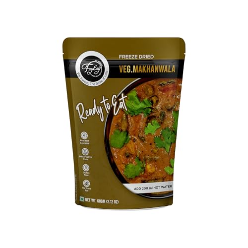 Image of FzyEzy Freeze-Dried Veg Makhanwala | Rich & Creamy Indian Mixed Vegetable Curry | Ready-to-Eat | Just Add Hot Water | Gluten-Free & Preservative-Free | Authentic Restaurant-Style Taste | 60g Pack