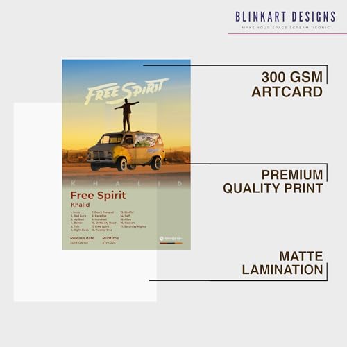 Image of BLINKART Khalid- Free Spirit Wall Photo Frames | Wall Art for Bedroom, Living Room, Studio or Office | Album Cover Print with Spotify Song Link QR Code | Gift for Fans - 8x12 In