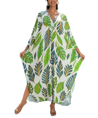 Image of IMAGEKOPE Women's Plus Size Animal Print V-Neck Batwing Kaftan Beach Dress Bathing Suit Cover-Up Loungewear