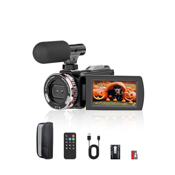 4K 60FPS Video Camera Camcorder, 48MP Vlogging Camera for YouTube, 21X Zoom Digital Camera, Dual Lens Camera Recorder, 3.0″ 270° Rotatable Screen Video Recorder with Mic,2 Batteries &64GB Card