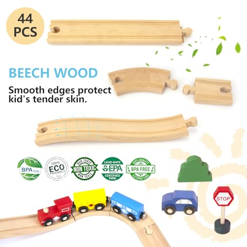 wooden train track 44pcs wood train tracks expansion accessories expansion pack fits melissa and doug brio thomas montessori toys birthday gift for boys girls toddler kids