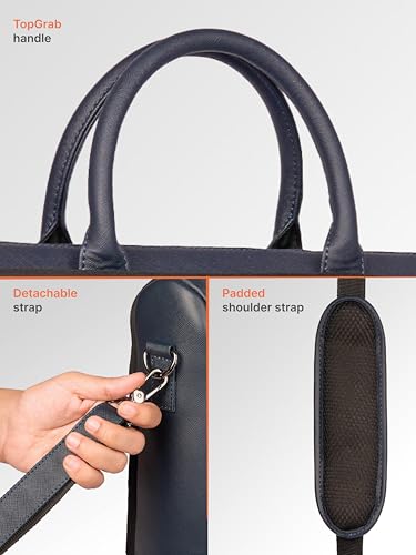 Image of ZOUK Blue Pro Laptop Bag for Men | Vegan Leather Office & Travel Bag with Quilted Design, 15.6-Inch Laptop Compartment, Trolley Sleeve & Shoulder Strap |