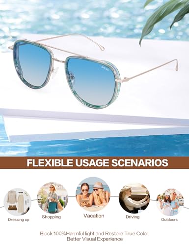 Image of BIRCEN Polarized Aviator Sunglasses Womens: Acetate Glasses UV Protection