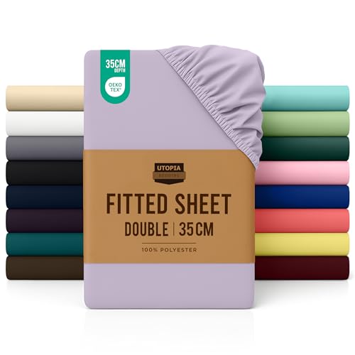 Utopia Bedding Fitted Sheet Double, Lavender - Deep Pocket 14 inch (35 cm) - Easy Care - OEKO-TEX Certified - Soft Brushed Microfibre Fabric - Shrinkage and Fade Resistant - Bottom Sheet