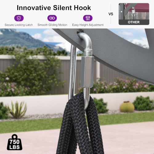 Image of PURPLE LEAF Porch Swing 3 Person Patio Swing Chair with PVC Canopy Outdoor Deluxe Modern Yard Hammock Swinging Chairs w /Solar LED Light and Cushions for Backyard Glider Outside Loveseat Bench