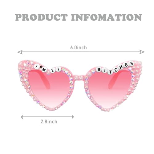 21st Birthday Sunglasses - Pink 'I'm 21 Bitches' Shiny Bling Diamond Pearl Glasses for Girls 21st Birthday Party Supplies2