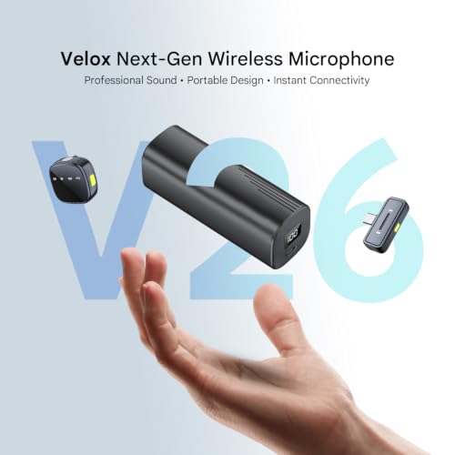 Image of HUMBLE Velox V26 Wireless Lavalier Microphone with Noise Cancellation, 2.4G Mic for iPhone, Android & Type-C Devices, 20m Range, 6Hr Battery, Charging Case for Vlogging, Podcasts & Live Streaming