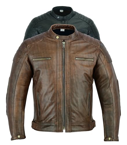Texpeed Mens Leather Motorcycle Jacket - Touring Motorbike Jacket With...