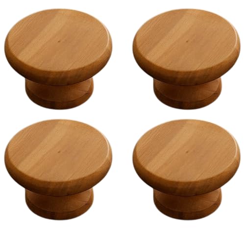 Image of 4 Piece Solid Teak Wood Round Drawer Knob| Smooth Natural Finish Wooden Cabinet & Wardrobe Handle | Modern Minimal Cupboard & Kitchen Furniture Knob - 2 Inch-| 3 Years Warranty |