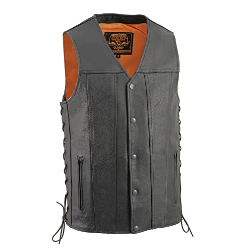 Milwaukee Leather MLM3520 Men's Straight Bottom Side Lace Black Leather Vest (3X-Large)