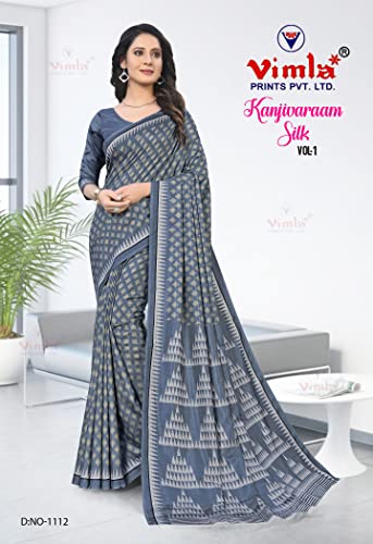 Image of Vimla Women's Kanjivaram Silk Uniform Saree and Unstitched Blouse Piece | Office School Uniform Saree For Women | Sari for Women