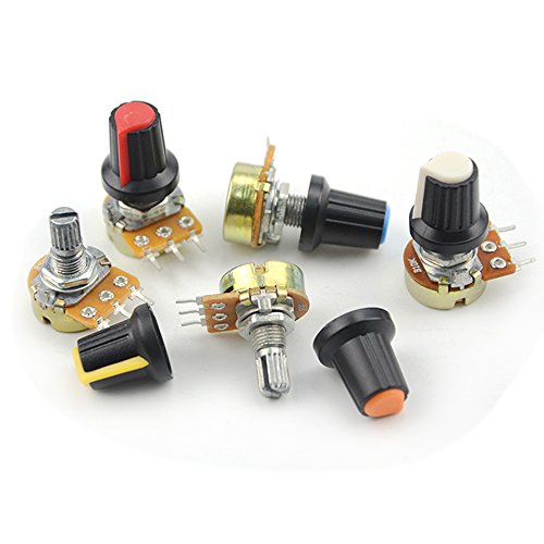 WMYCONGCONG 15 PCS B5K B10K B20K B50K B100K Ohm Knurled Shaft Linear Rotary Taper Potentiometer with 5 Color Knob (Single Linear Kit) - Thumbnail 5
