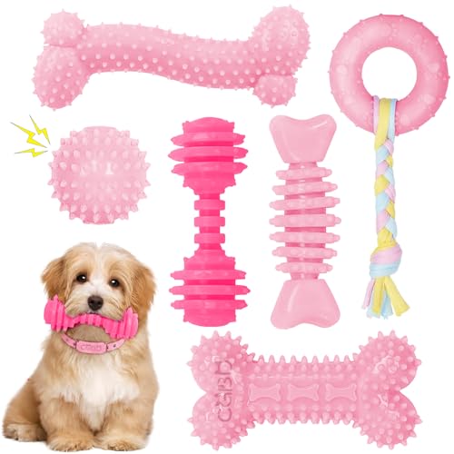 CGBD Puppy Toys, 6 Pack Dog Chew Toys for Puppy, Cute Pink Small Dog Toys, Puppy Teething Toys for...