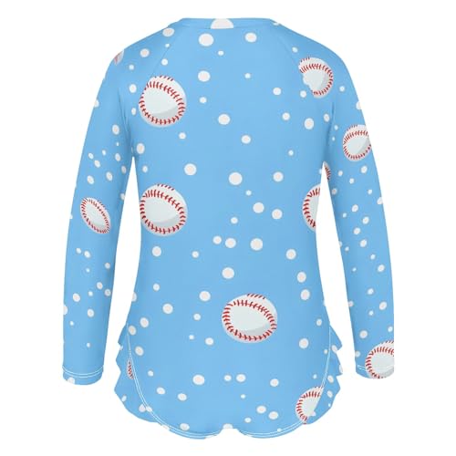 Girls One Piece Swimsuits Baseball White Dots Blue Pattern Beach Swimwear Long Sleeve Bathing Suit3