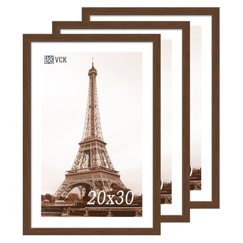 Image of VCK 20x30 Poster Frame Solid Wood brown 3 Pack Picture Frames 20 x 30 Inches with Wall Mounting Hanging