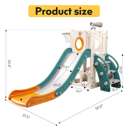 6 in 1 Toddler Playset with Slide,Toddler Slide,Slide for Kids with Basketball Hoop,Ball,Ring Toss,Kids Slide Toddler Playground Toddler Slide Indoor Outdoor Toys
