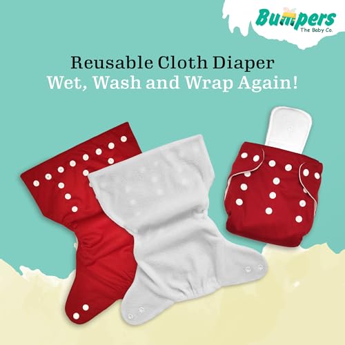Image of Bumper Baby Reusable Cloth Diaper with Insert Pad | Leak-Proof, Super Absorbent & Ultra Soft | Adjustable & Washable Cloth Diaper | Prevent Rashes | Freesize 5-17Kg | (3M-3Y), Pack of 4, Red