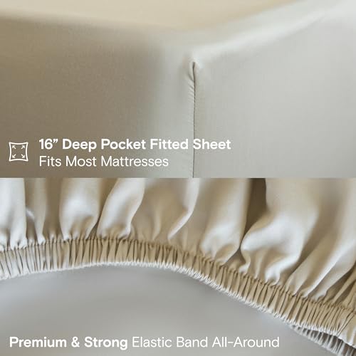 Image of DOZ Sheet Set, 100% Viscose derived from Bamboo, Organically Grown, Buttery Soft, Cooling Sheets, High GSM, Deep Pockets - 3 Piece - 2 Pillowcases 1 Fitted Sheet (Sand, Queen)